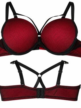 Torrid Bra 42D Red Black Mesh Padded Underwire Strappy Plus Size Lingerie